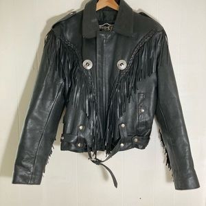 Vintage black leather men’s biker jacket size medium